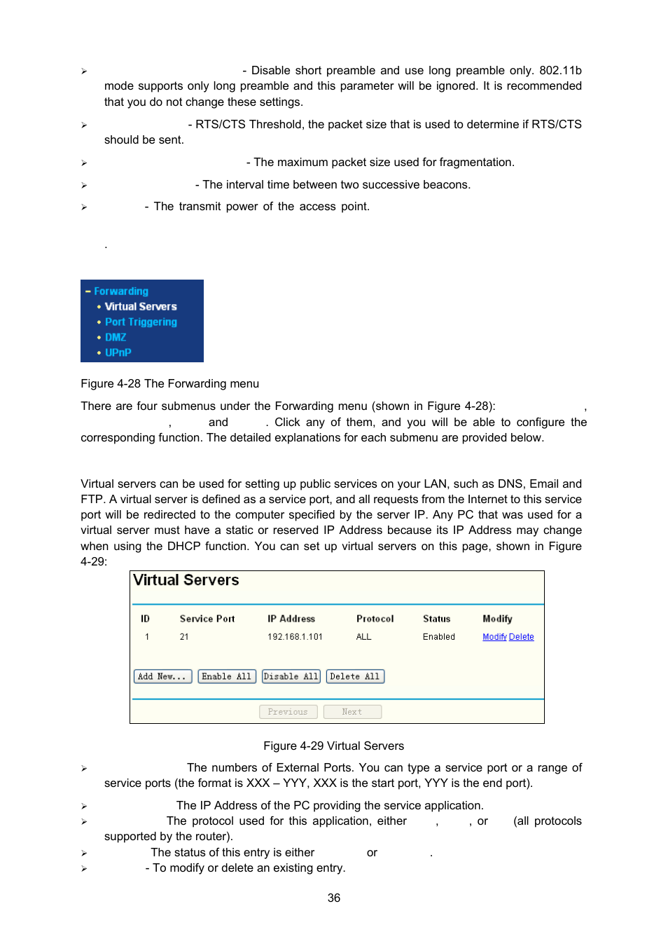 9 forwarding, 1 virtual servers | TP-Link TL-WA5110G User Manual | Page 44 / 104