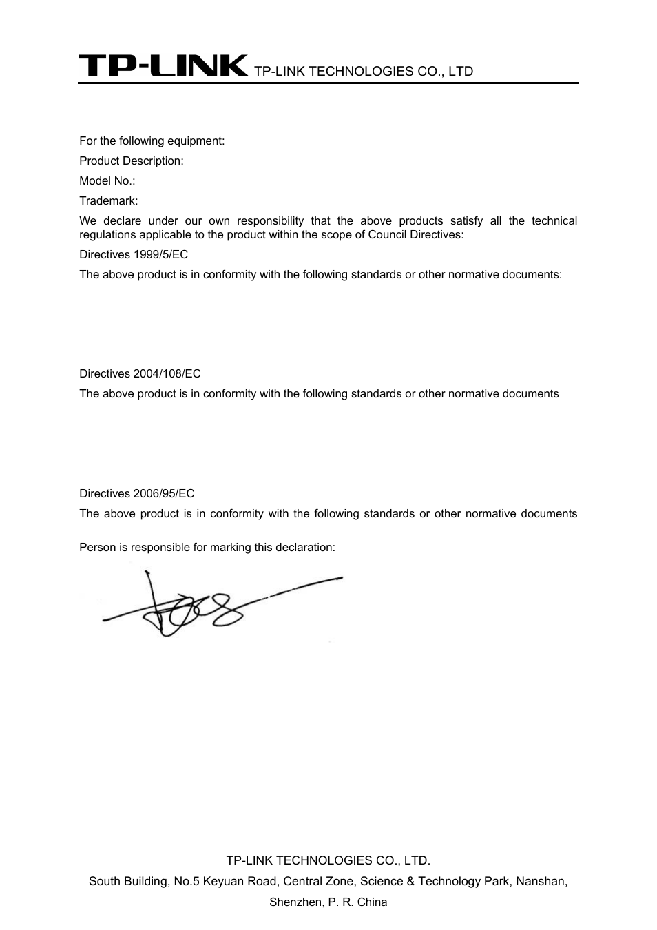 Declaration of conformity | TP-Link TL-WA5110G User Manual | Page 5 / 104