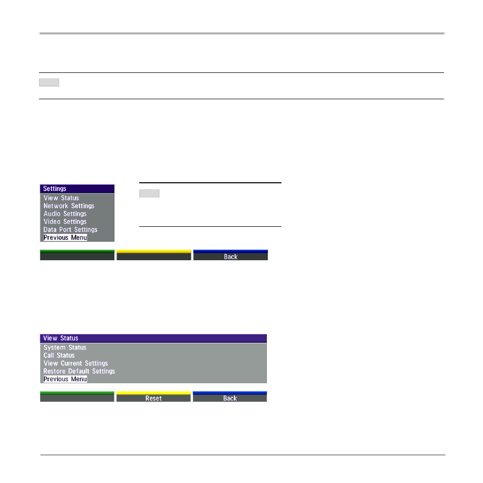 Settings, View status, Callmanager advanced use | TANDBERG 550 User Manual | Page 22 / 36