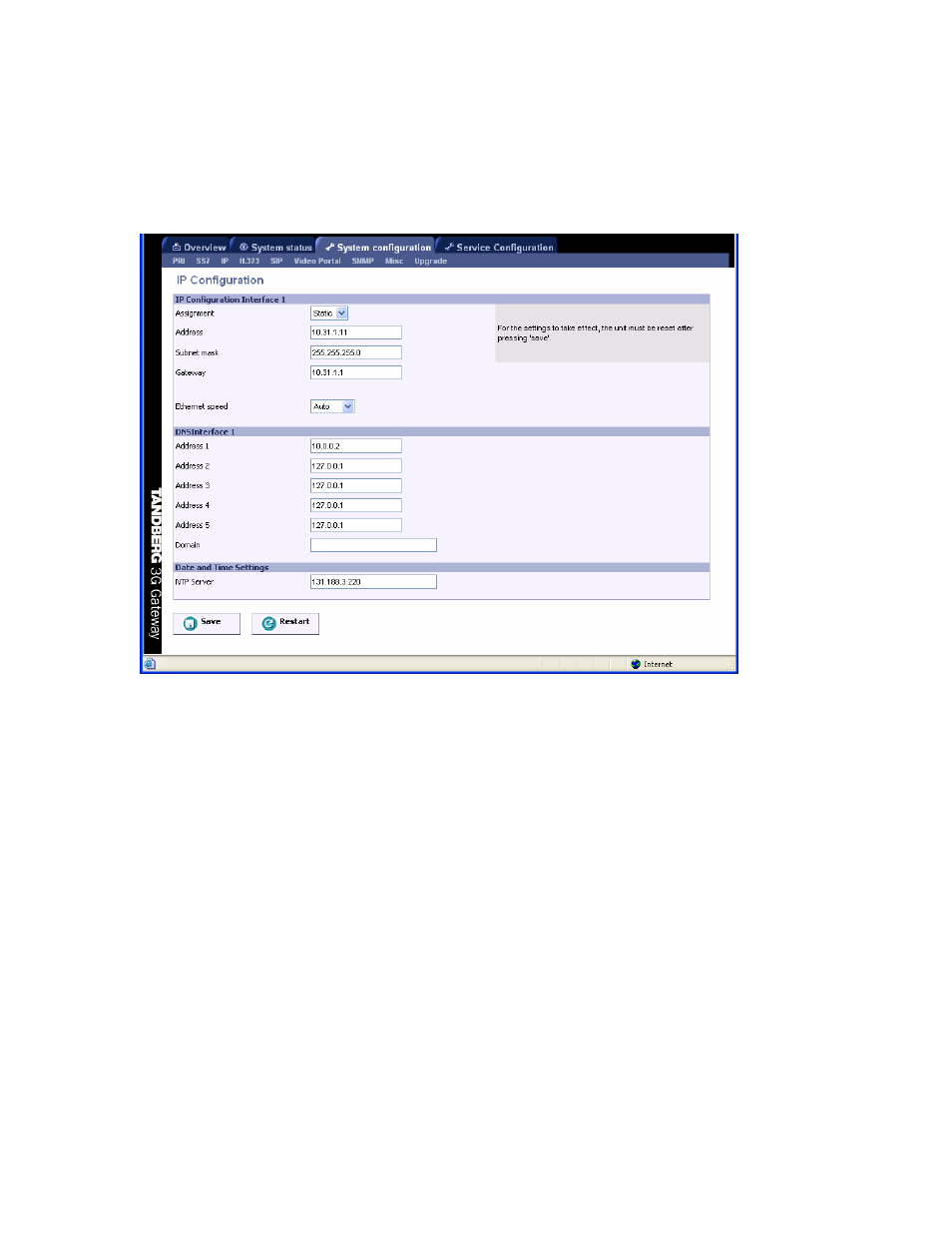 3 ip configuration, Ip configuration interface1 | TANDBERG Hub User Manual | Page 37 / 62