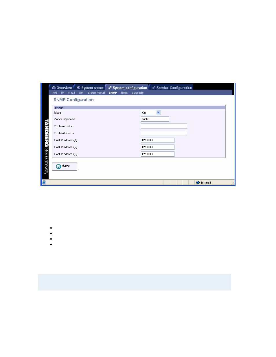 7 snmp configuration, Configuration | TANDBERG Hub User Manual | Page 43 / 62