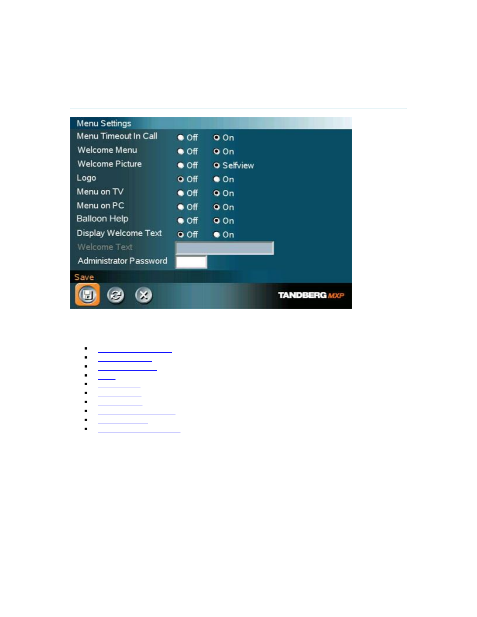 Menu settings, 2 menu settings | TANDBERG 550MXP User Manual | Page 126 / 251