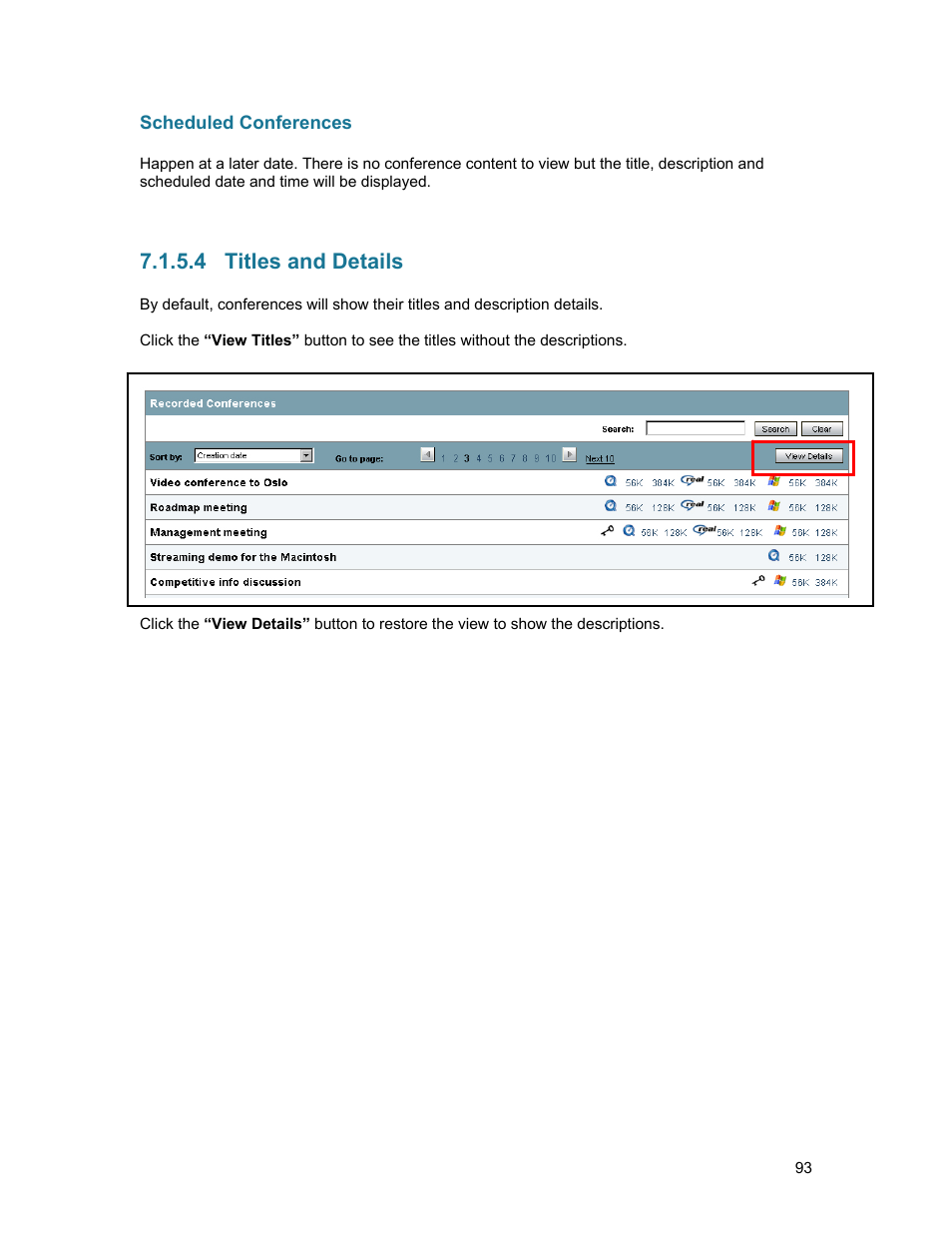Scheduled conferences, 4 titles and details | TANDBERG D1389801 User Manual | Page 103 / 113