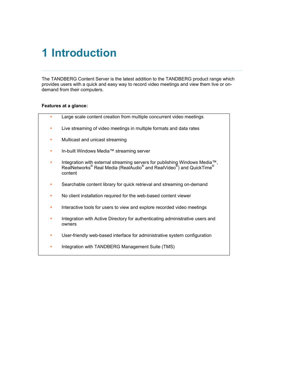 1 introduction, Introduction | TANDBERG D1389801 User Manual | Page 11 / 113