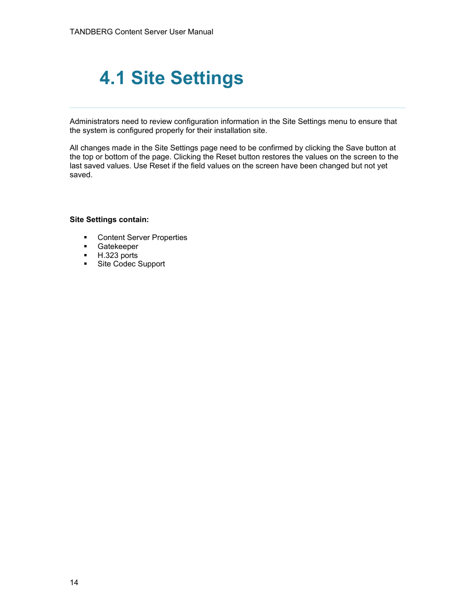 1 site settings | TANDBERG D1389801 User Manual | Page 24 / 113