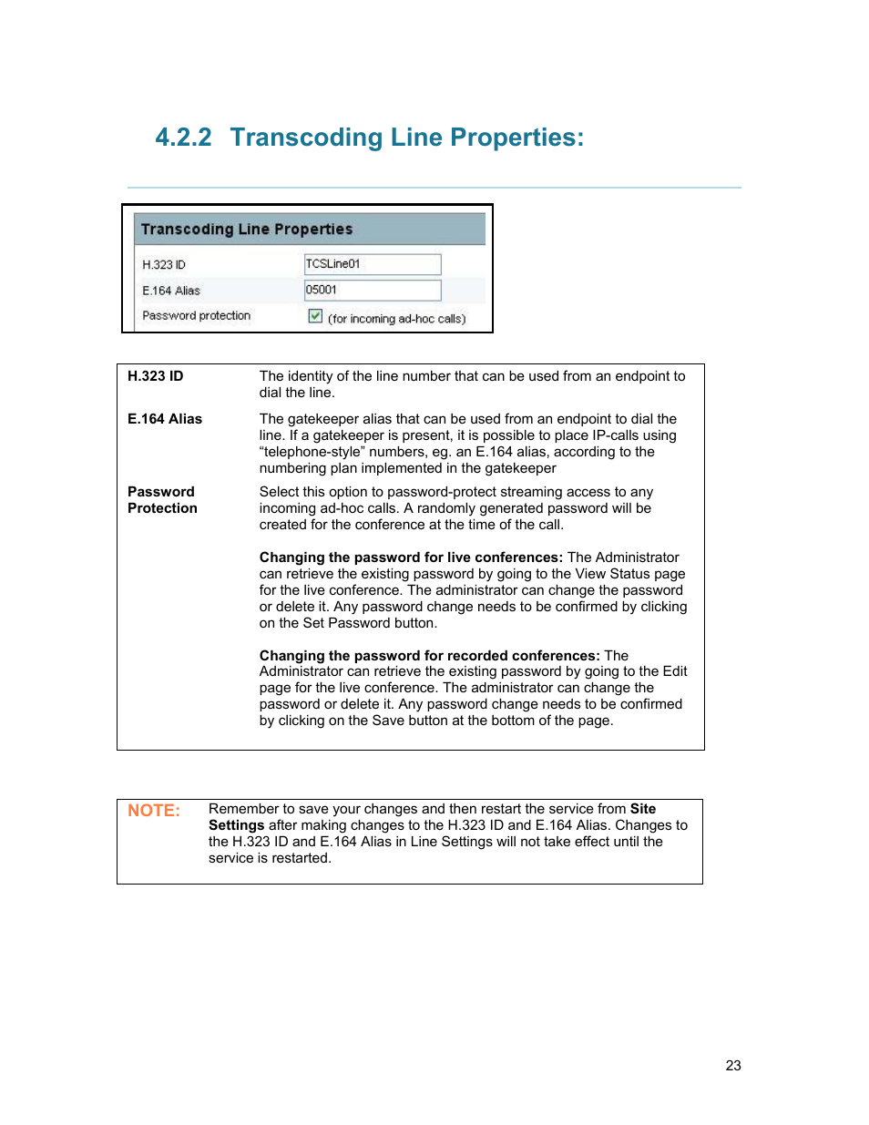 2 transcoding line properties, Transcoding line properties | TANDBERG D1389801 User Manual | Page 33 / 113