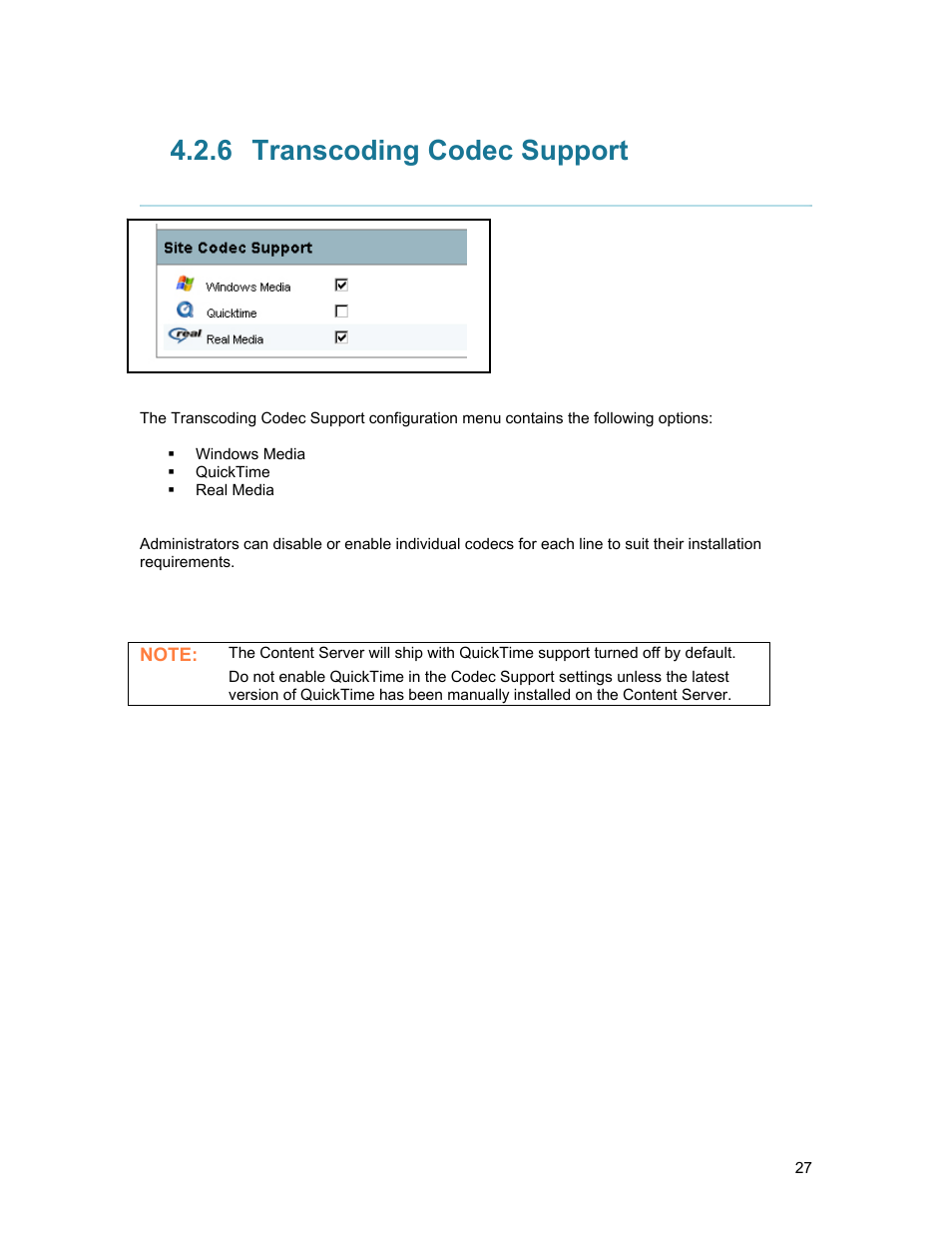 6 transcoding codec support, Transcoding codec support | TANDBERG D1389801 User Manual | Page 37 / 113