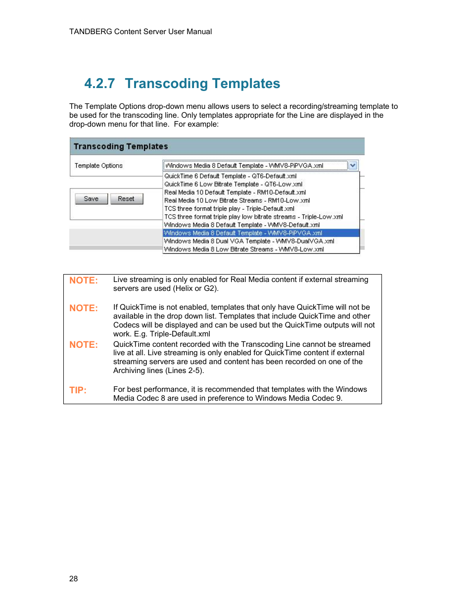 7 transcoding templates, Transcoding templates | TANDBERG D1389801 User Manual | Page 38 / 113