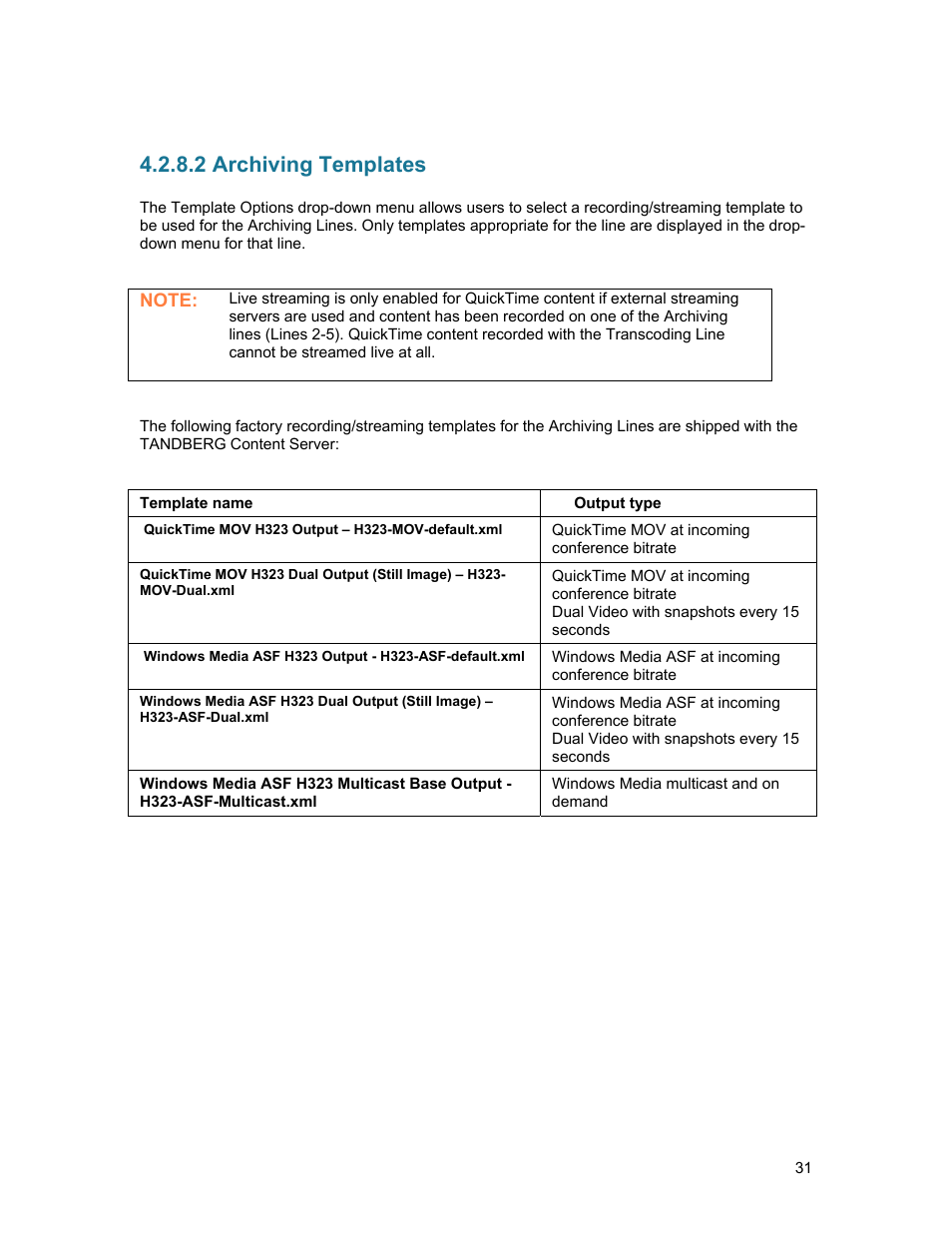2 archiving templates | TANDBERG D1389801 User Manual | Page 41 / 113