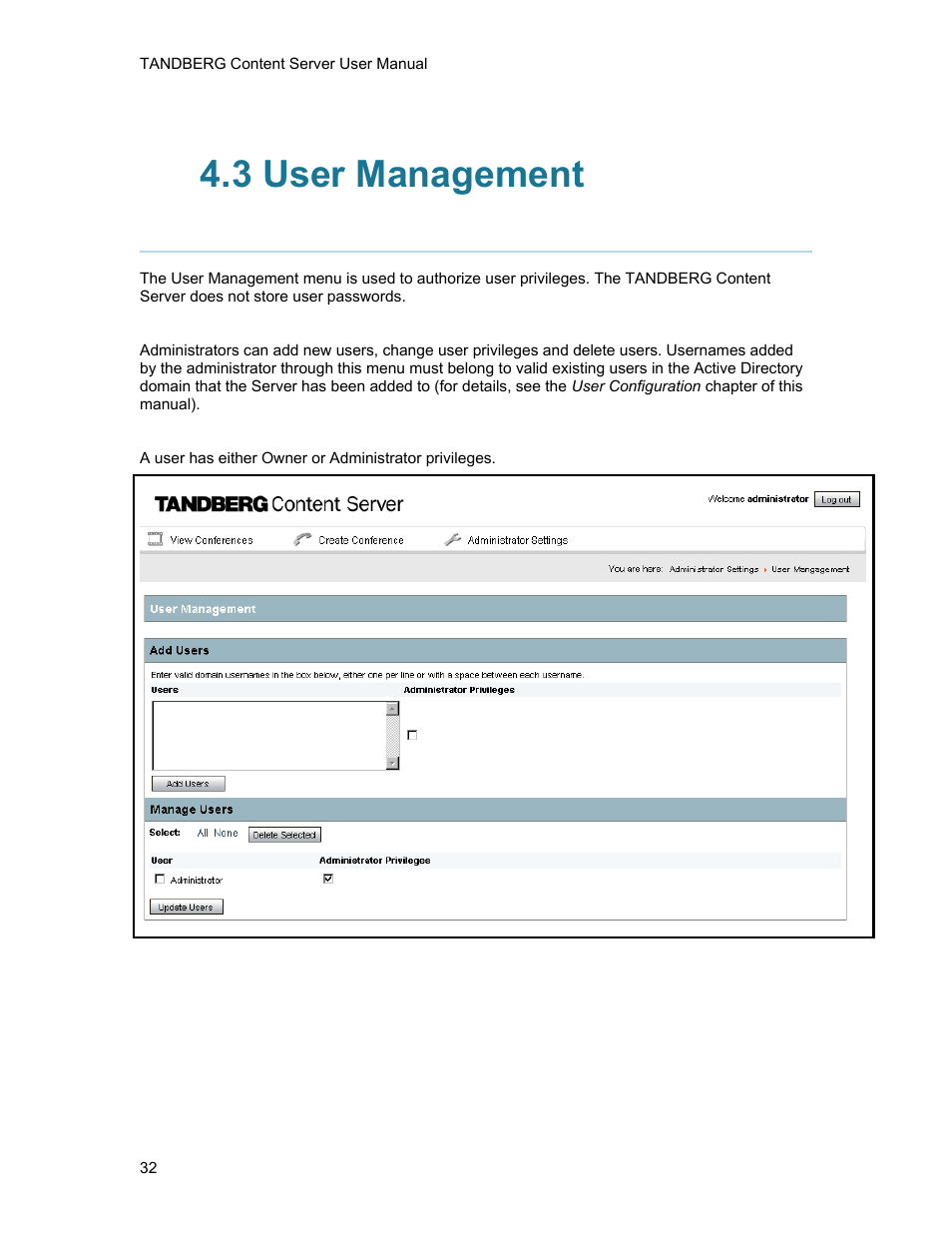 3 user management | TANDBERG D1389801 User Manual | Page 42 / 113