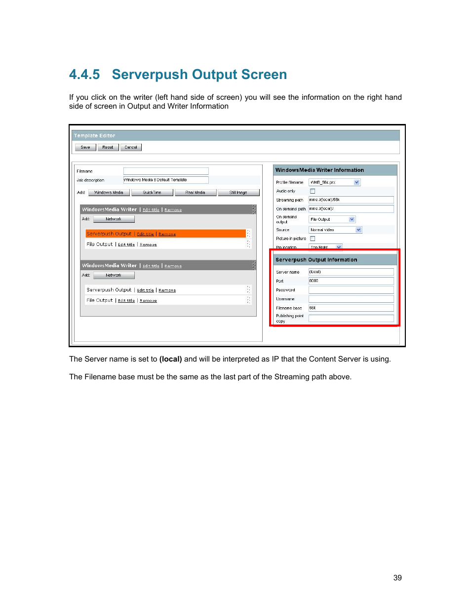 5 serverpush output screen, Serverpush output screen | TANDBERG D1389801 User Manual | Page 49 / 113