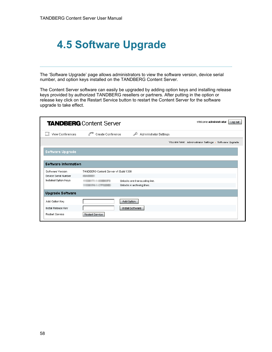 5 software upgrade | TANDBERG D1389801 User Manual | Page 68 / 113