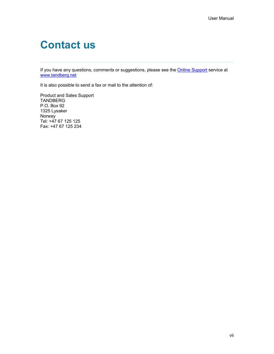 Contact us | TANDBERG D1389801 User Manual | Page 7 / 113