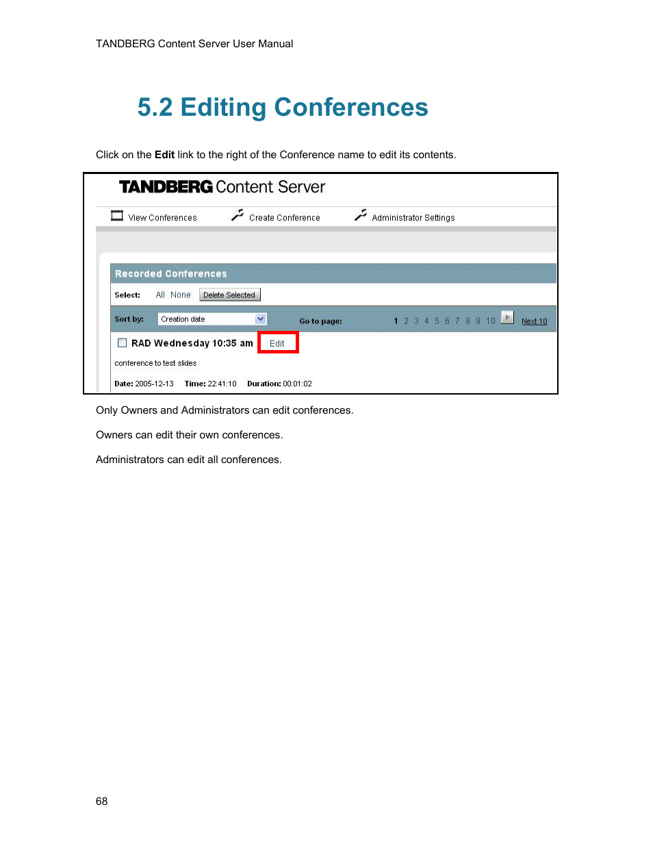2 editing conferences | TANDBERG D1389801 User Manual | Page 78 / 113