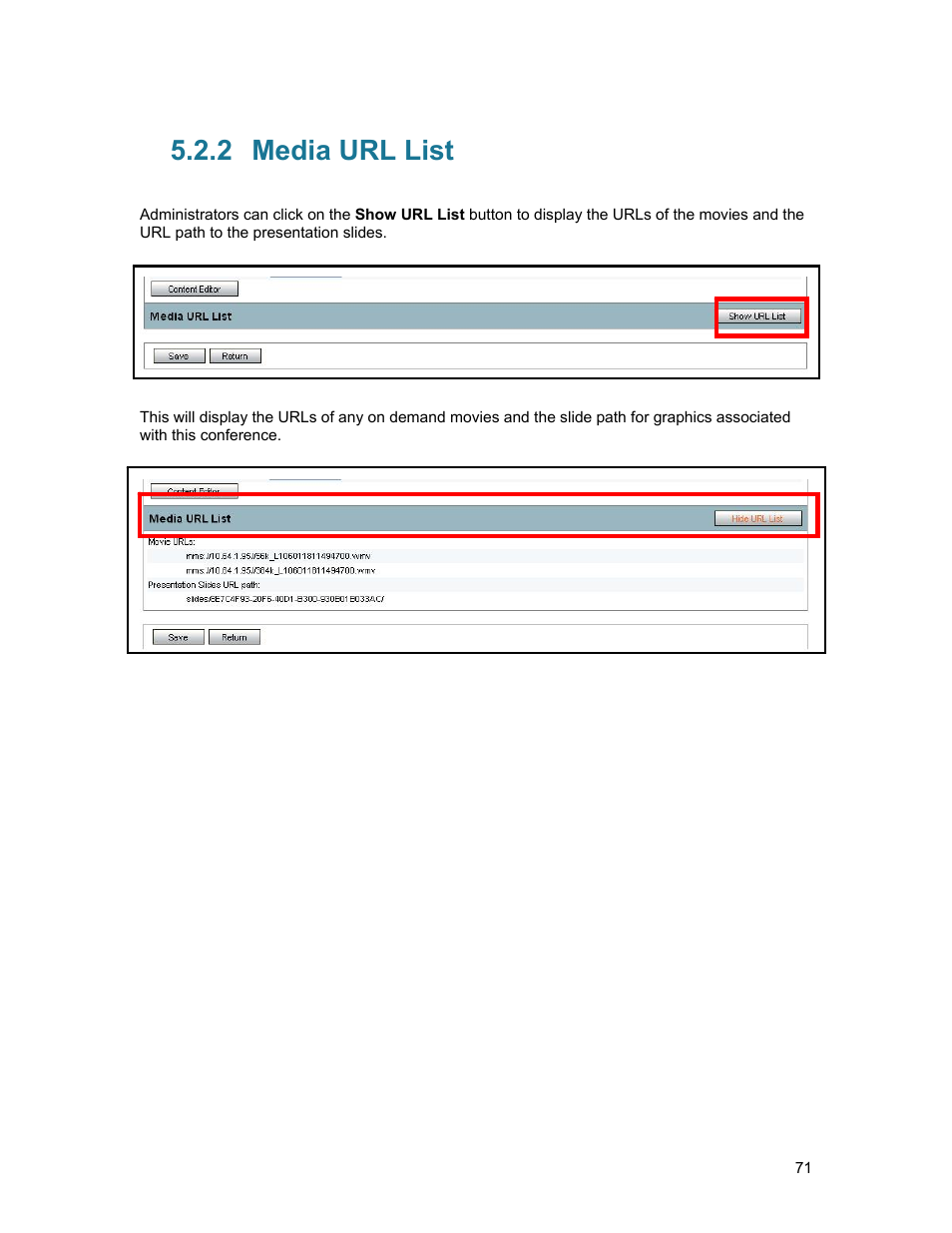 2 media url list, Media url list | TANDBERG D1389801 User Manual | Page 81 / 113
