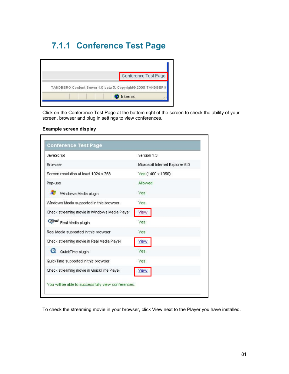 1 conference test page | TANDBERG D1389801 User Manual | Page 91 / 113