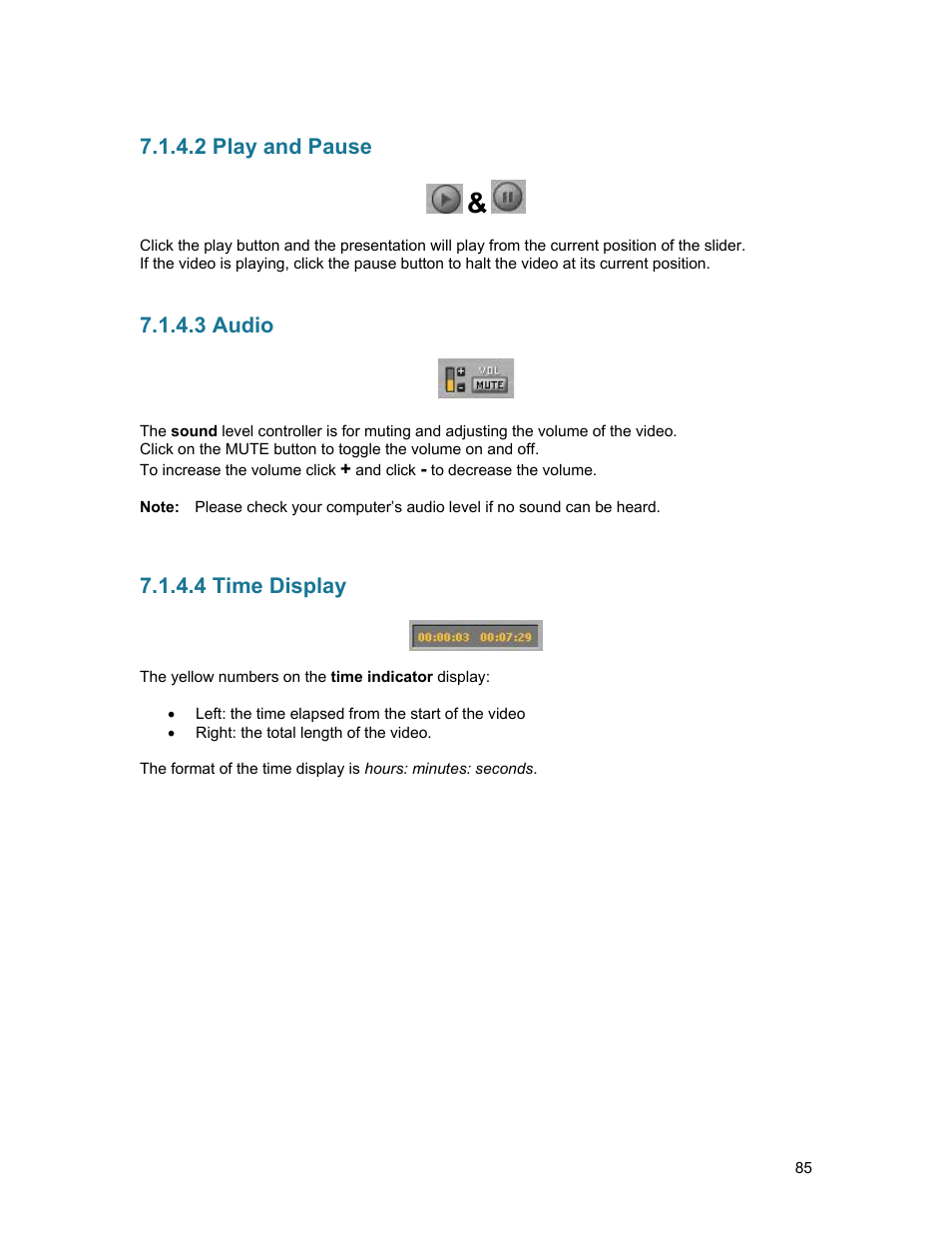 2 play and pause, 3 audio, 4 time display | TANDBERG D1389801 User Manual | Page 95 / 113