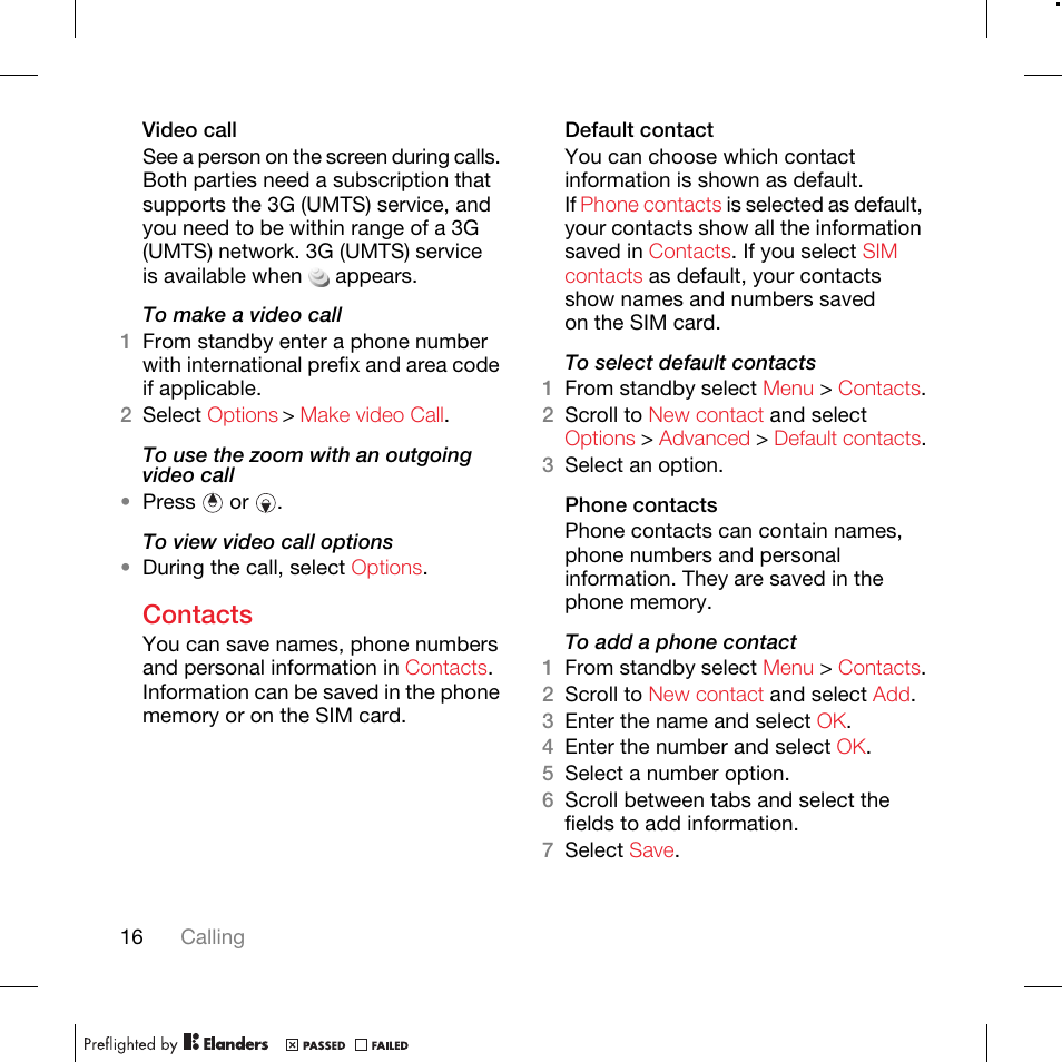 Contacts | TANDBERG K630I User Manual | Page 18 / 56