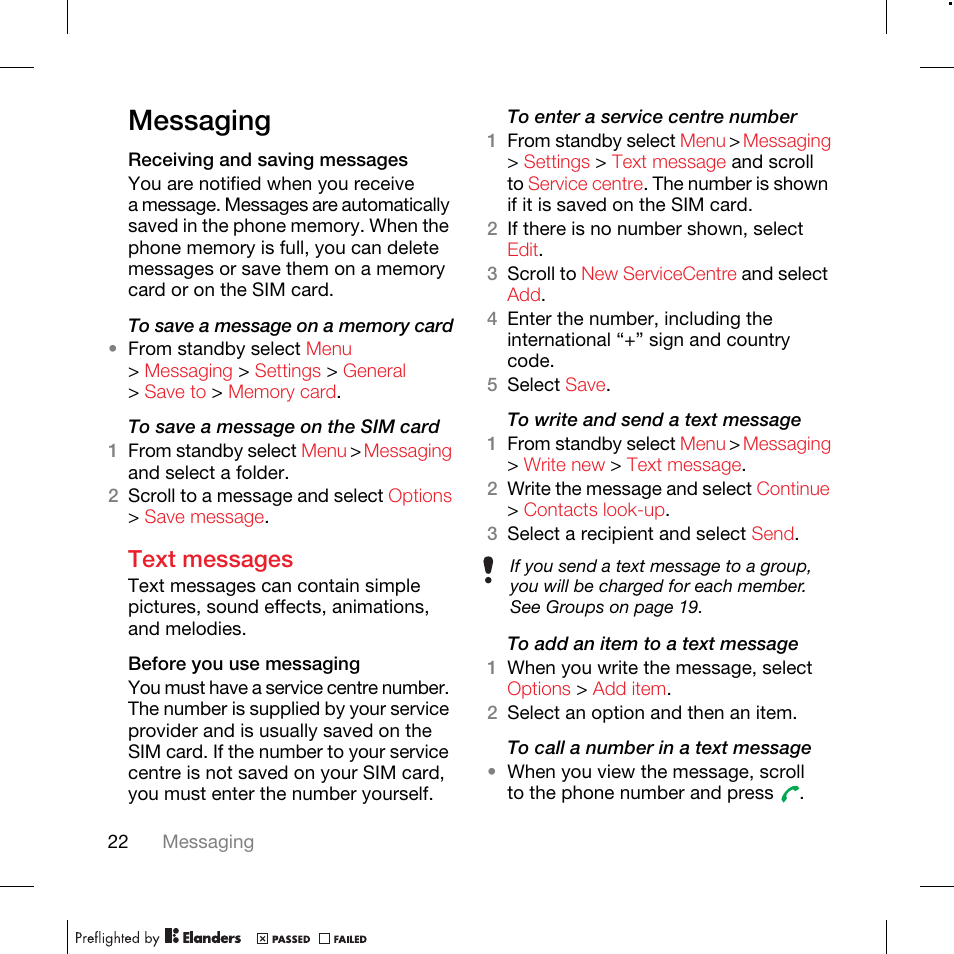 Messaging, Text messages | TANDBERG K630I User Manual | Page 24 / 56