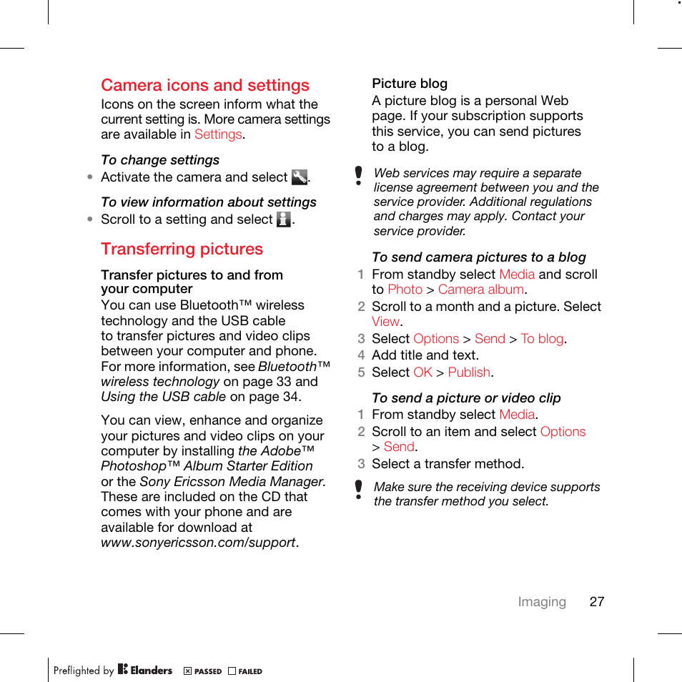 Camera icons and settings, Transferring pictures | TANDBERG K630I User Manual | Page 29 / 56
