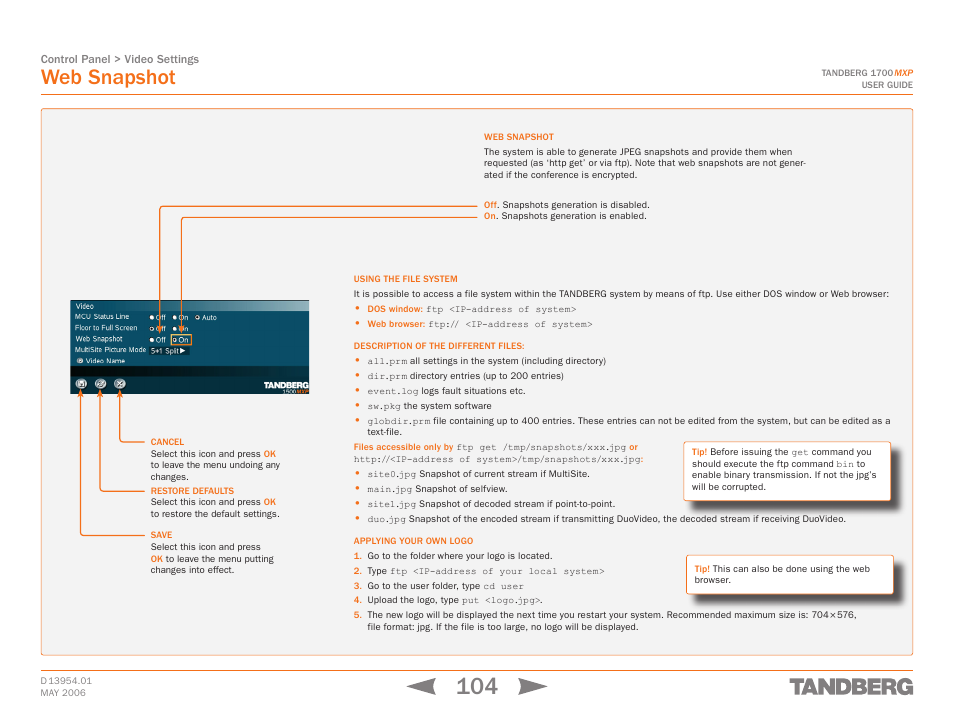 Web snapshot | TANDBERG 1700 MXP User Manual | Page 104 / 142