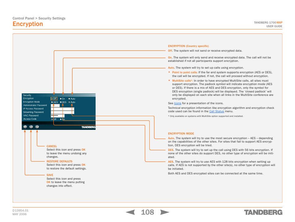 Encryption | TANDBERG 1700 MXP User Manual | Page 108 / 142