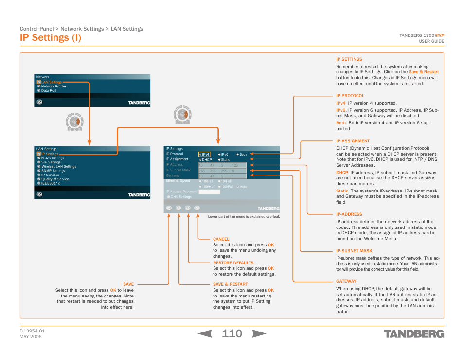 Ip settings (i) | TANDBERG 1700 MXP User Manual | Page 110 / 142