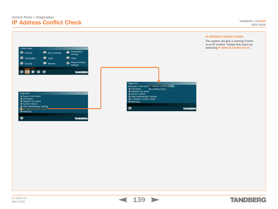 Ip address conflict check | TANDBERG 1700 MXP User Manual | Page 139 / 142