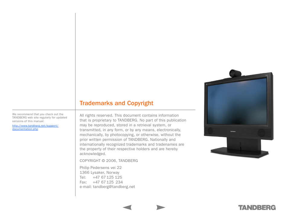 Trademarks and copyright | TANDBERG 1700 MXP User Manual | Page 2 / 142