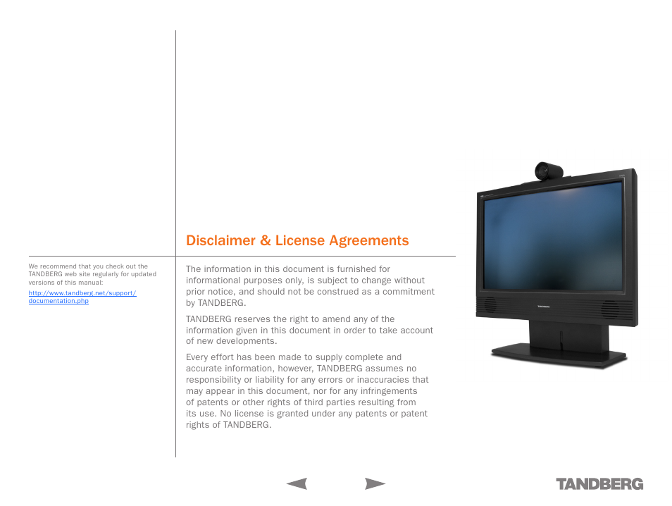 Disclaimer & license agreements | TANDBERG 1700 MXP User Manual | Page 3 / 142