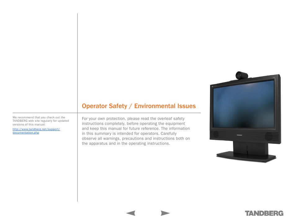 Operator safety / environmental issues | TANDBERG 1700 MXP User Manual | Page 5 / 142