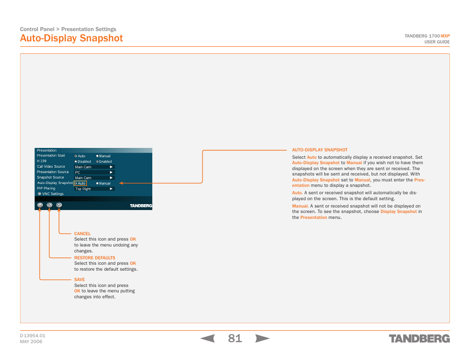Auto-display snapshot | TANDBERG 1700 MXP User Manual | Page 81 / 142