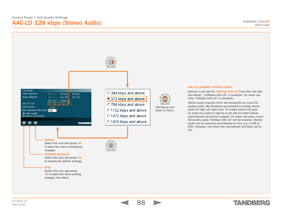 Aac-ld 128 kbps (stereo audio) | TANDBERG 1700 MXP User Manual | Page 88 / 142
