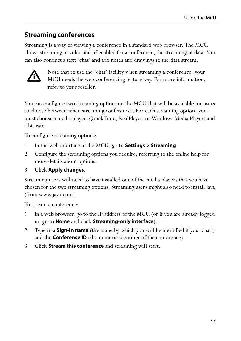 Streaming conferences, 3 click apply changes | TANDBERG Codian HD MCU 4500 Series User Manual | Page 15 / 19