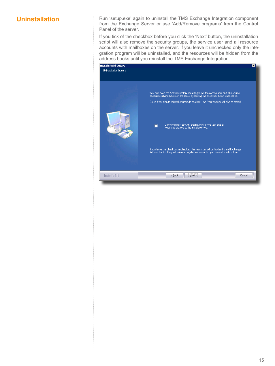 Uninstallation, Uninstallation 15 | TANDBERG V 11.8 User Manual | Page 15 / 39