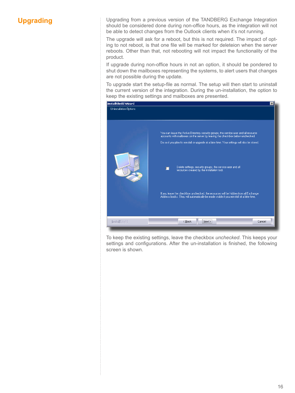 Upgrading, Upgrading 16 | TANDBERG V 11.8 User Manual | Page 16 / 39