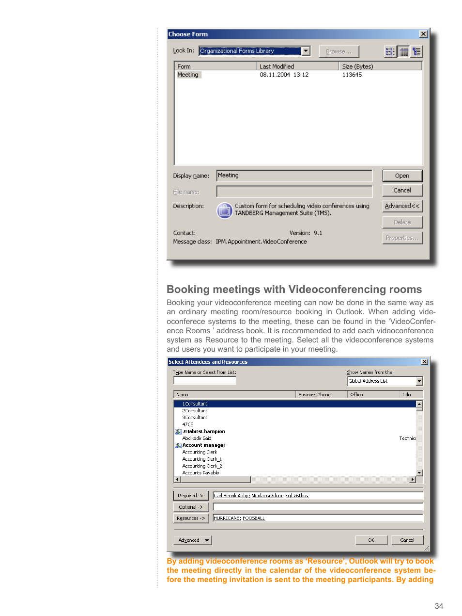 Booking meetings with videoconferencing rooms | TANDBERG V 11.8 User Manual | Page 34 / 39