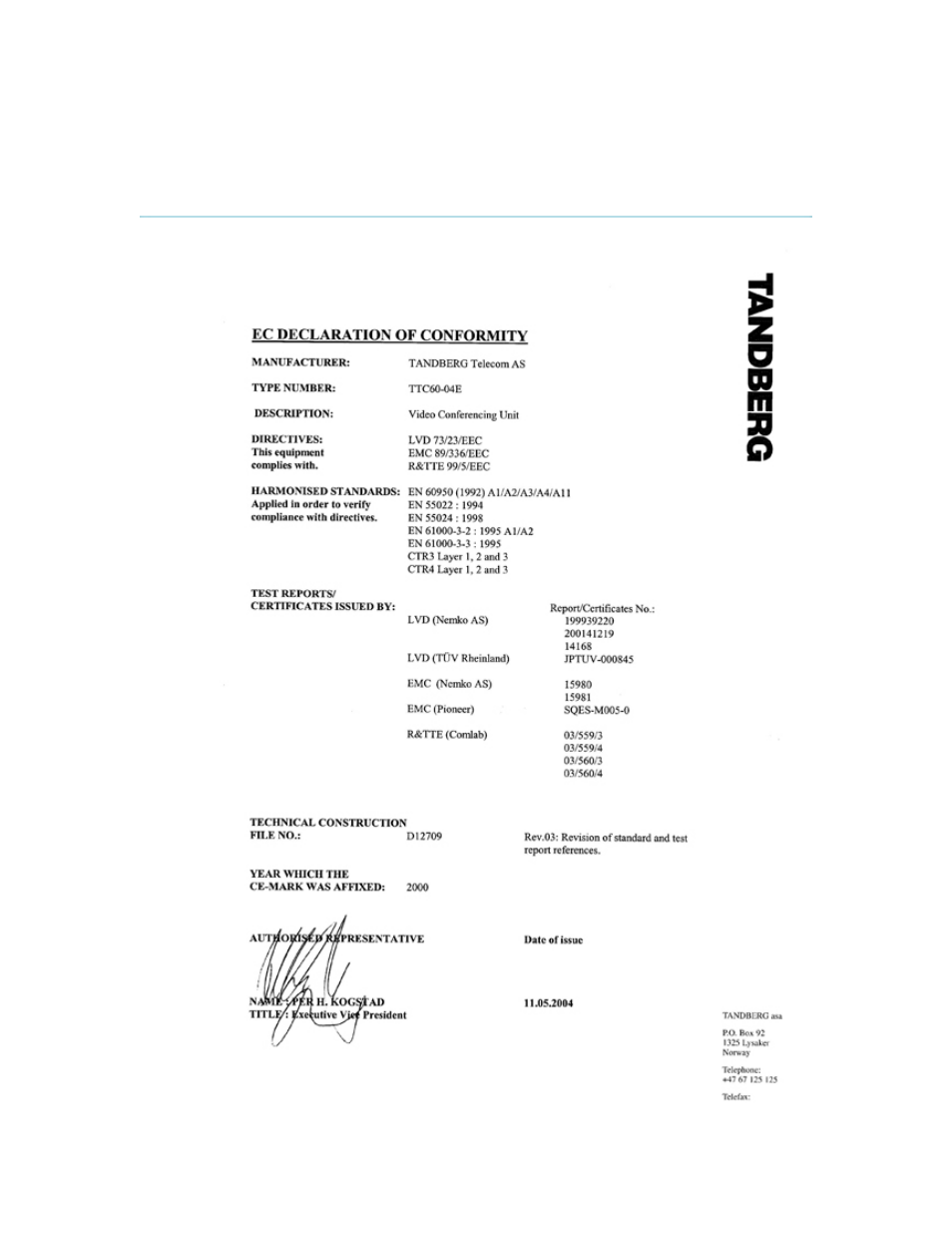 16 appendix 16, Declaration of conformity | TANDBERG 8000 MXP User Manual | Page 296 / 308