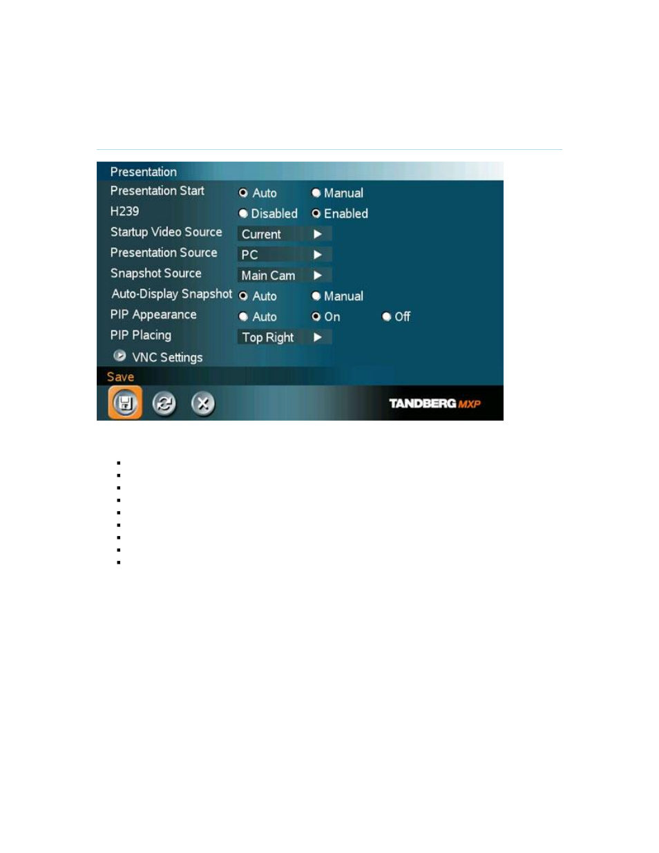 Presentation settings, 3 presentation settings | TANDBERG 7000 MXP User Manual | Page 134 / 268