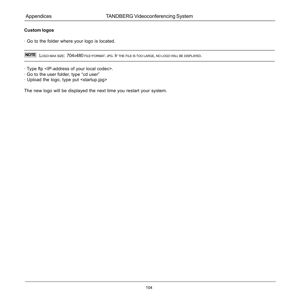 Tandberg videoconferencing system appendices | TANDBERG 990 User Manual | Page 104 / 111