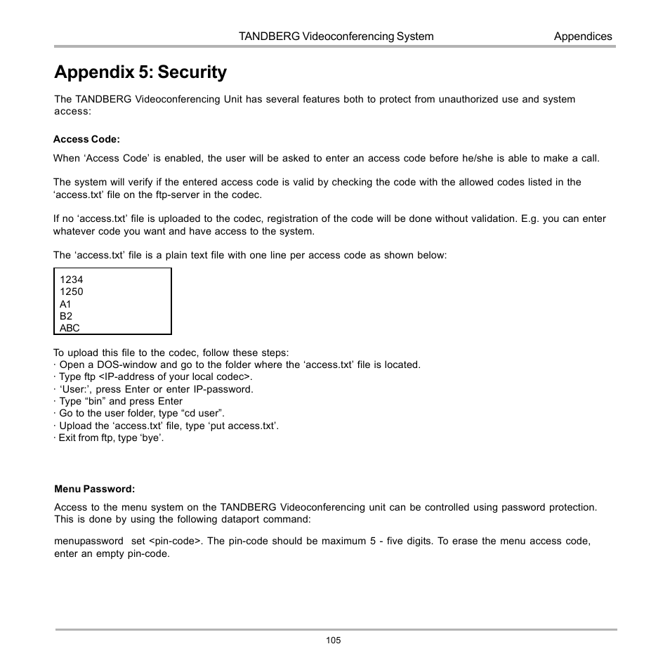 Appendix 5: security | TANDBERG 990 User Manual | Page 105 / 111