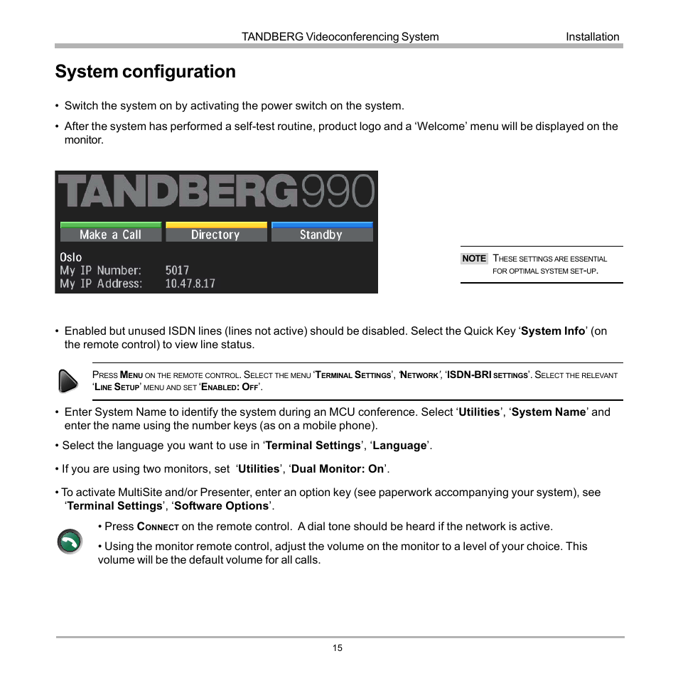 System configuration | TANDBERG 990 User Manual | Page 15 / 111