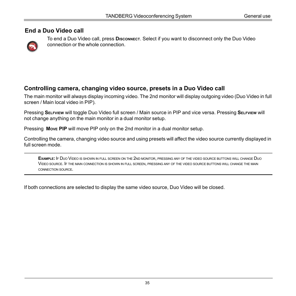 End a duo video call | TANDBERG 990 User Manual | Page 35 / 111