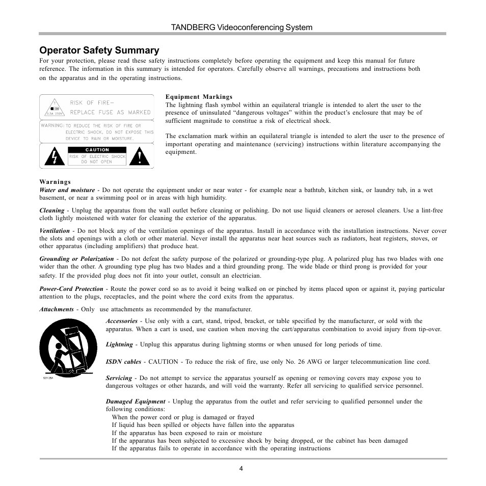 Operator safety summary | TANDBERG 990 User Manual | Page 4 / 111