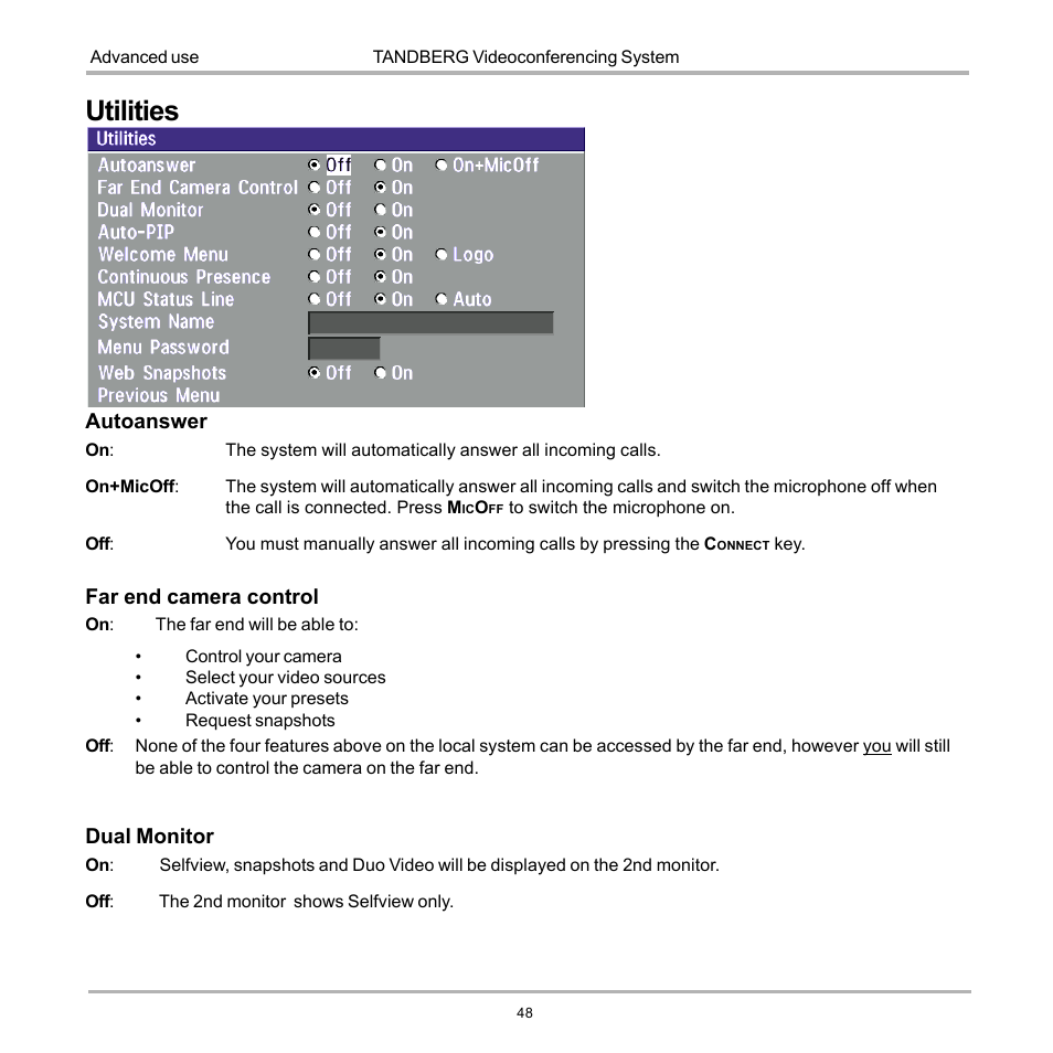 Utilities | TANDBERG 990 User Manual | Page 48 / 111