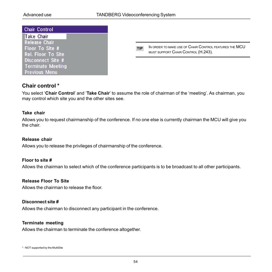 Chair control | TANDBERG 990 User Manual | Page 54 / 111