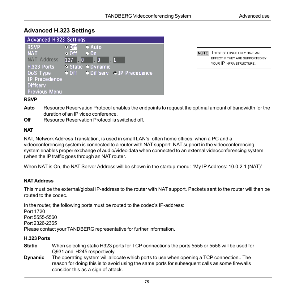 Advanced h.323 settings | TANDBERG 990 User Manual | Page 75 / 111