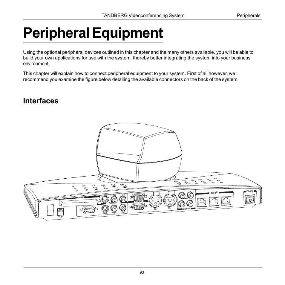 Peripheral equipment, Interfaces, Tandberg videoconferencing system | Peripherals | TANDBERG 990 User Manual | Page 93 / 111