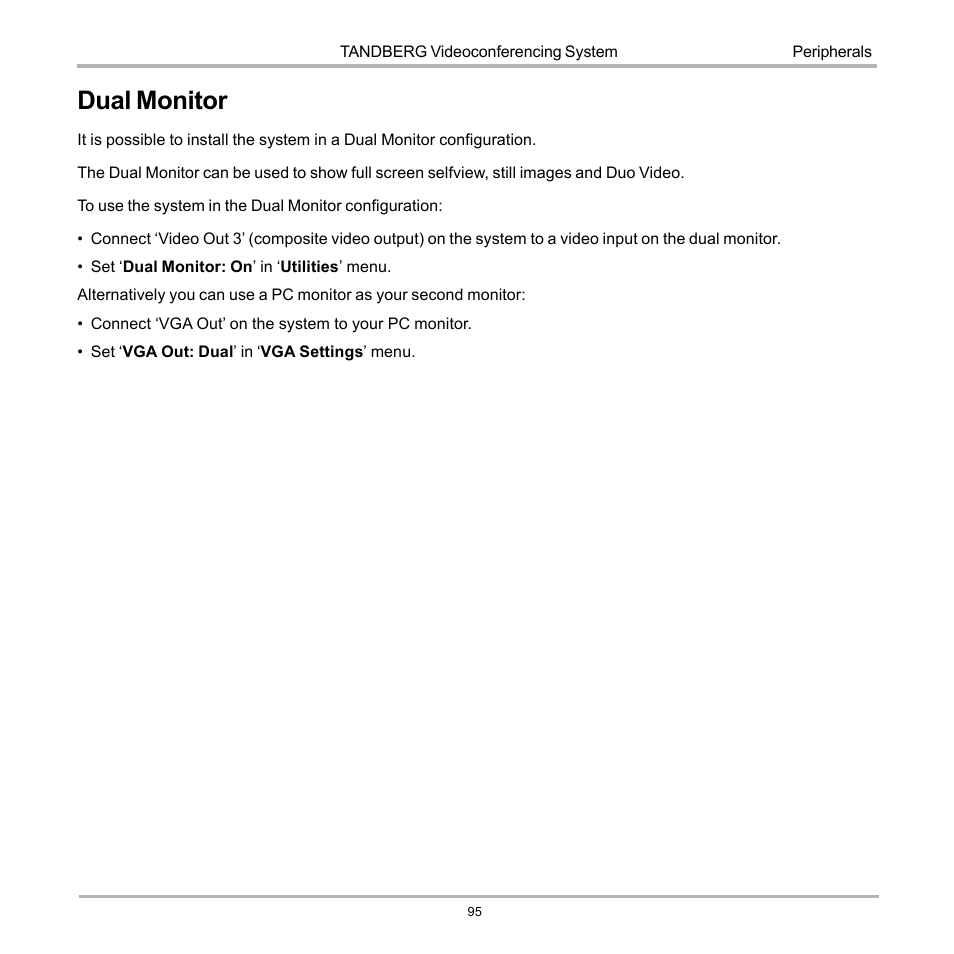 Dual monitor | TANDBERG 990 User Manual | Page 95 / 111