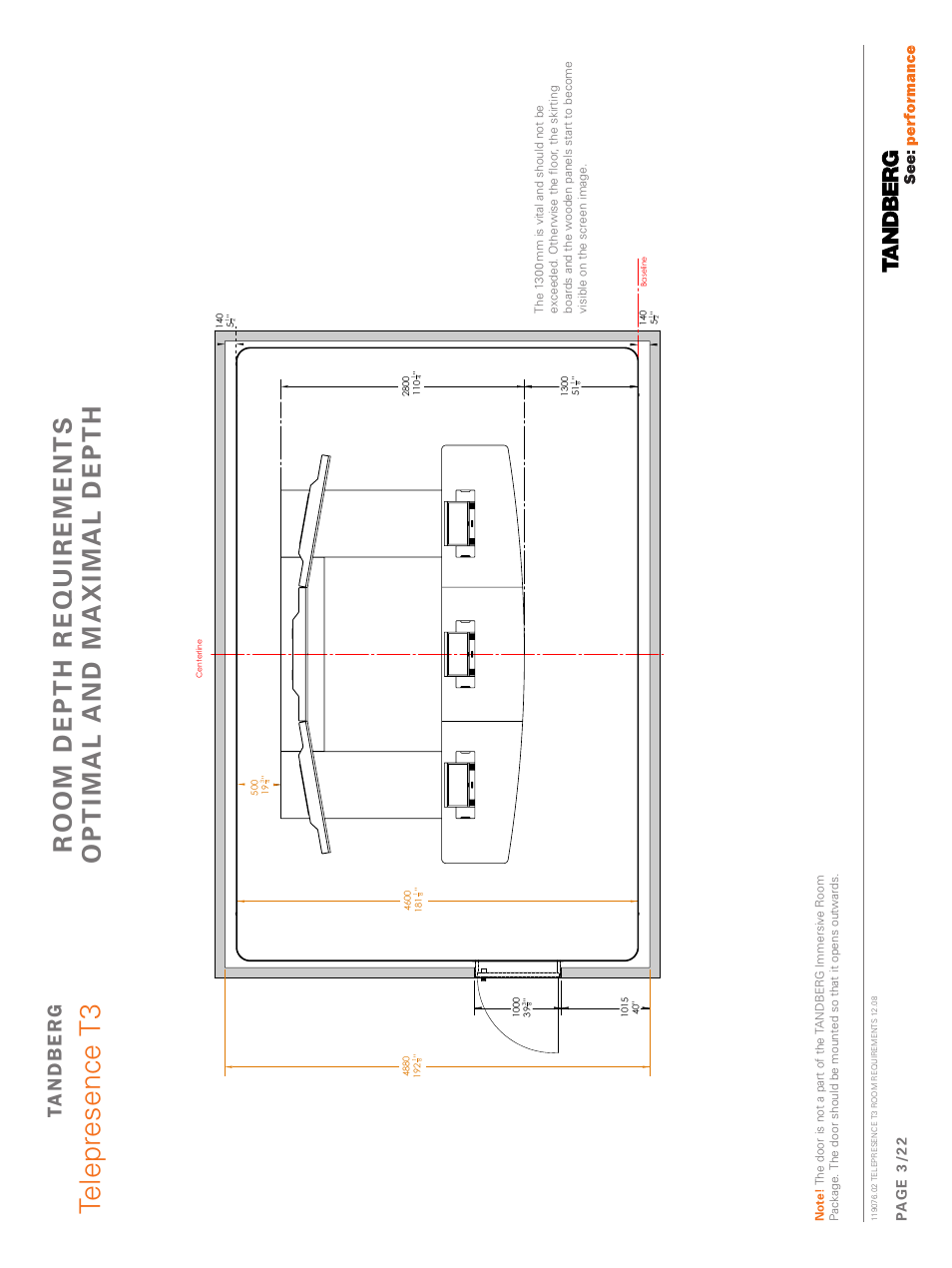 Room depth requirements optimal and maximal depth, Telepresence t3 | TANDBERG Telepresence T3 119076.02 User Manual | Page 3 / 22